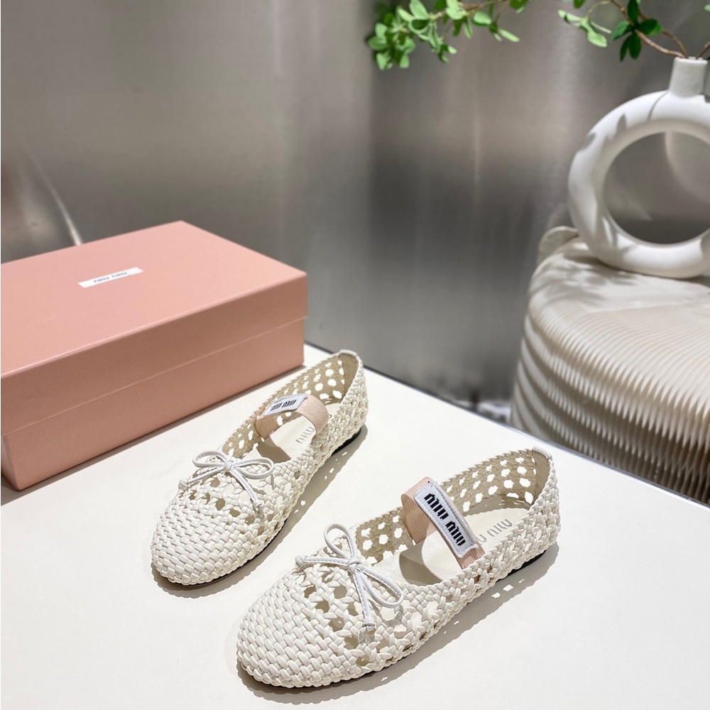 Miu Miu Cream Woven Ballet Flats - Picture 7 of 9